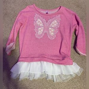 Beautees Pink Y2K Sweater with Butterfly and Ruffle